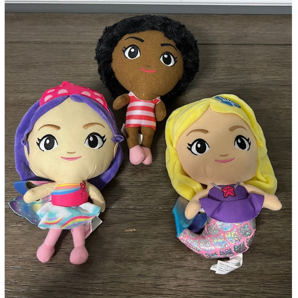 Barbie Plush Dolls Lot of 3 Brunette Mermaid Fairycore Stuffed Animal Kids Toy